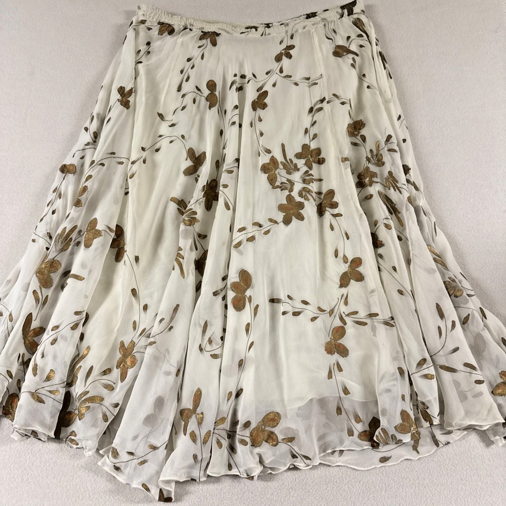 Vtg Long Skirt Floral Mettalic Gold Shawl Ethereal Chiffon Macrame Fringe Fairy